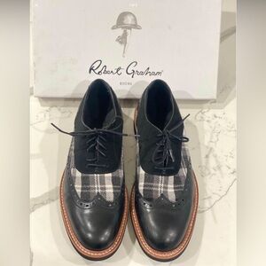 Robert Graham dress shoes wingtip leather/ plaid trim oxfords men’s size 9